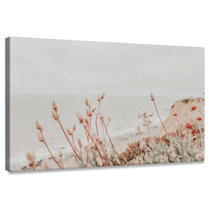 Minimalist coastal wildflower canvas wall art for living room with soft neutral tones