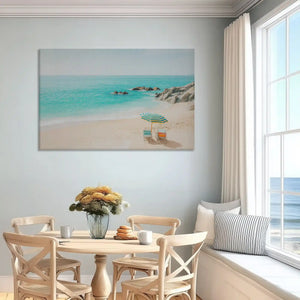 Oversized turquoise sea canvas wall art enhancing bright contemporary sofa space
