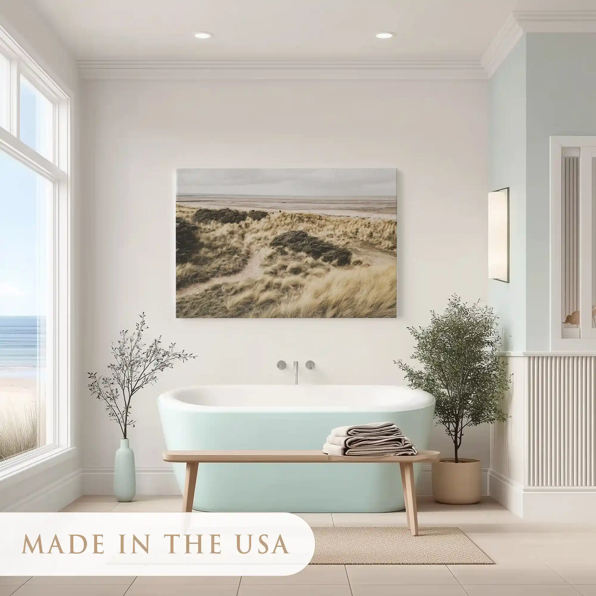 Calm shoreline dune painting adding a coastal touch to contemporary living spaces