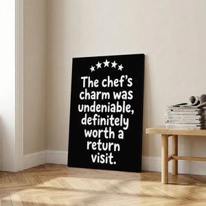 Contemporary canvas artwork showing a lighthearted food-themed quote in white text with uniform lines and flat rendering.
