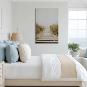 Large coastal boardwalk painting perfect for above the sofa placement