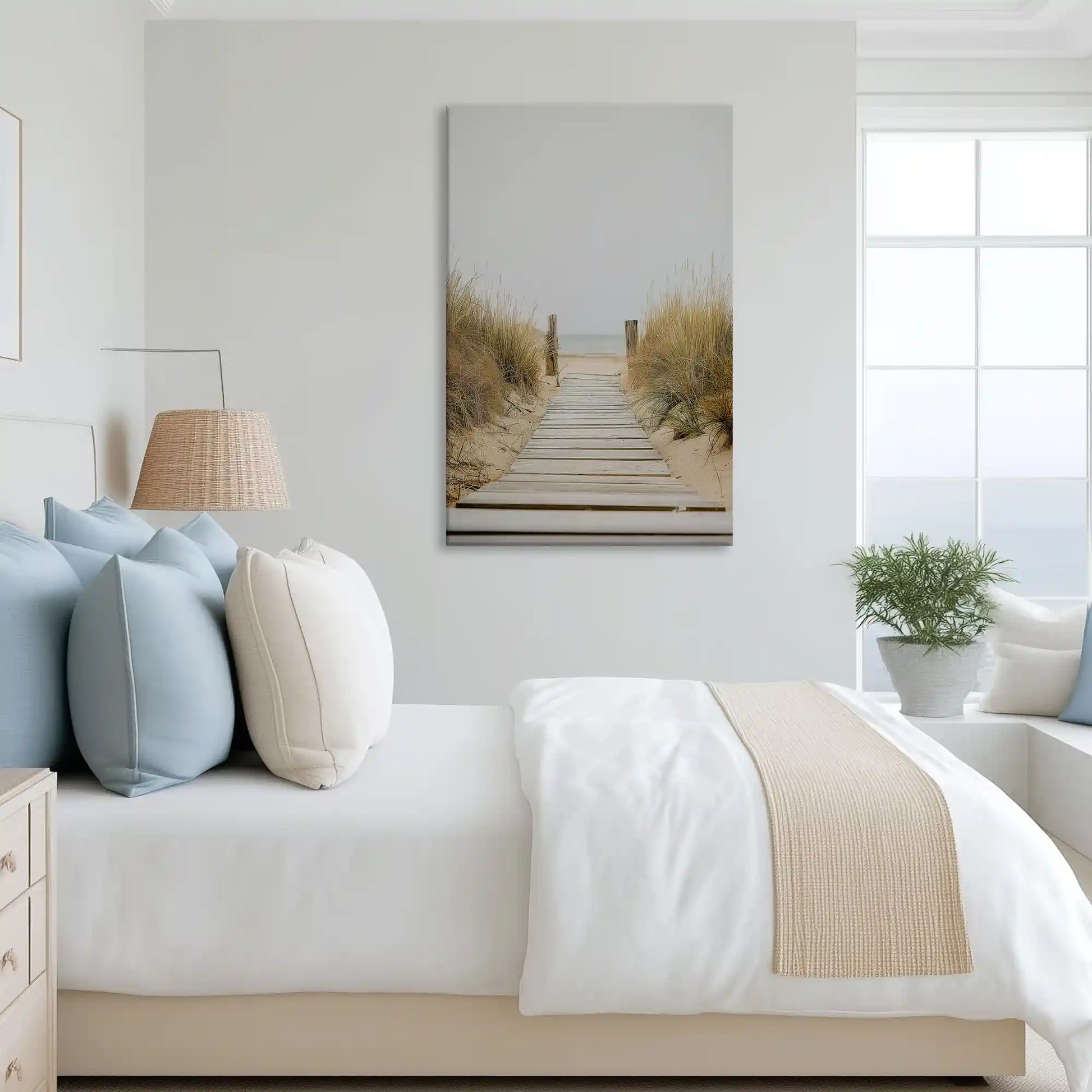 Large coastal boardwalk painting perfect for above the sofa placement