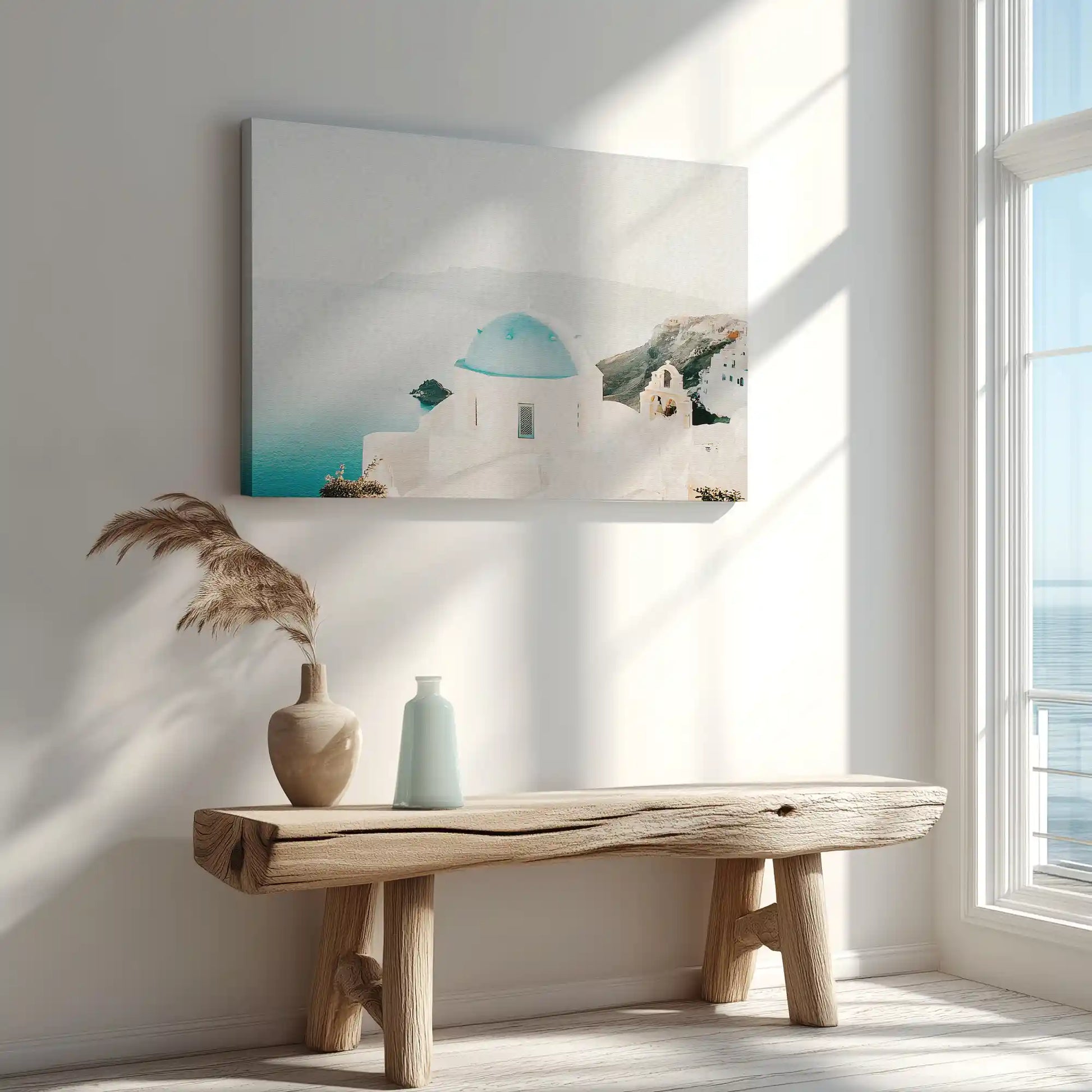 Greek island architecture captured in canvas print with contemporary style