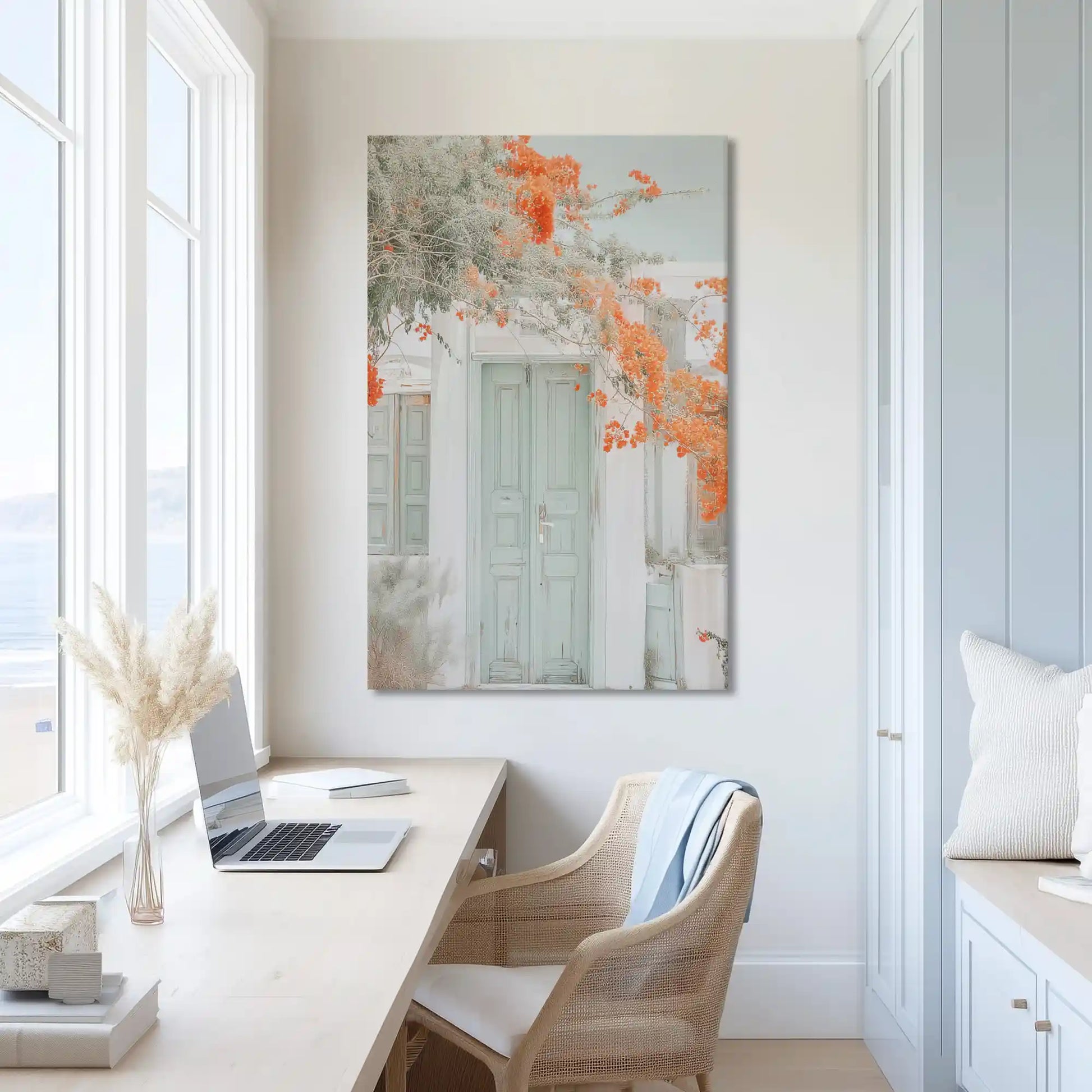 Muted pastel door with flowers canvas print adding warmth to spaces