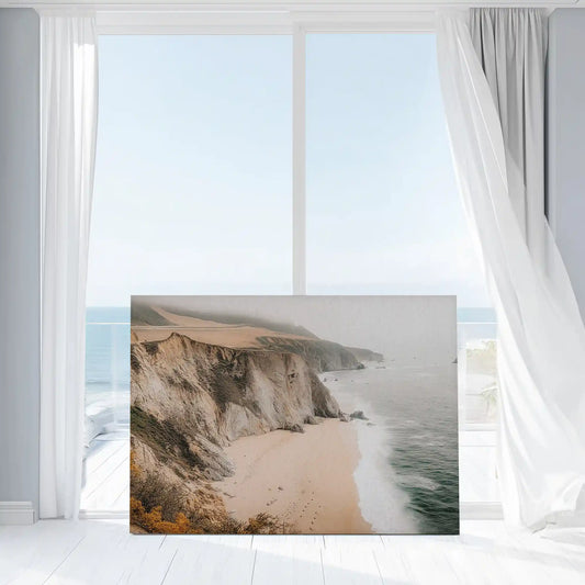 Warm beige seaside cliffs wall art bringing a calm and natural mood into modern interiors