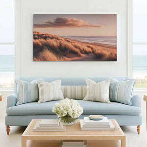 Peaceful shoreline canvas wall art complementing minimalist Scandinavian interiors