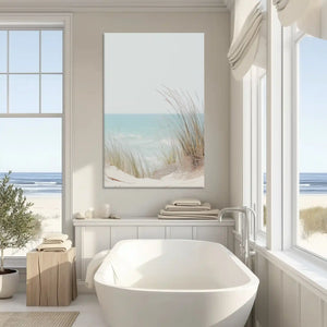 Neutral beach grass canvas art enhancing modern wall decor with gentle coastal serenity