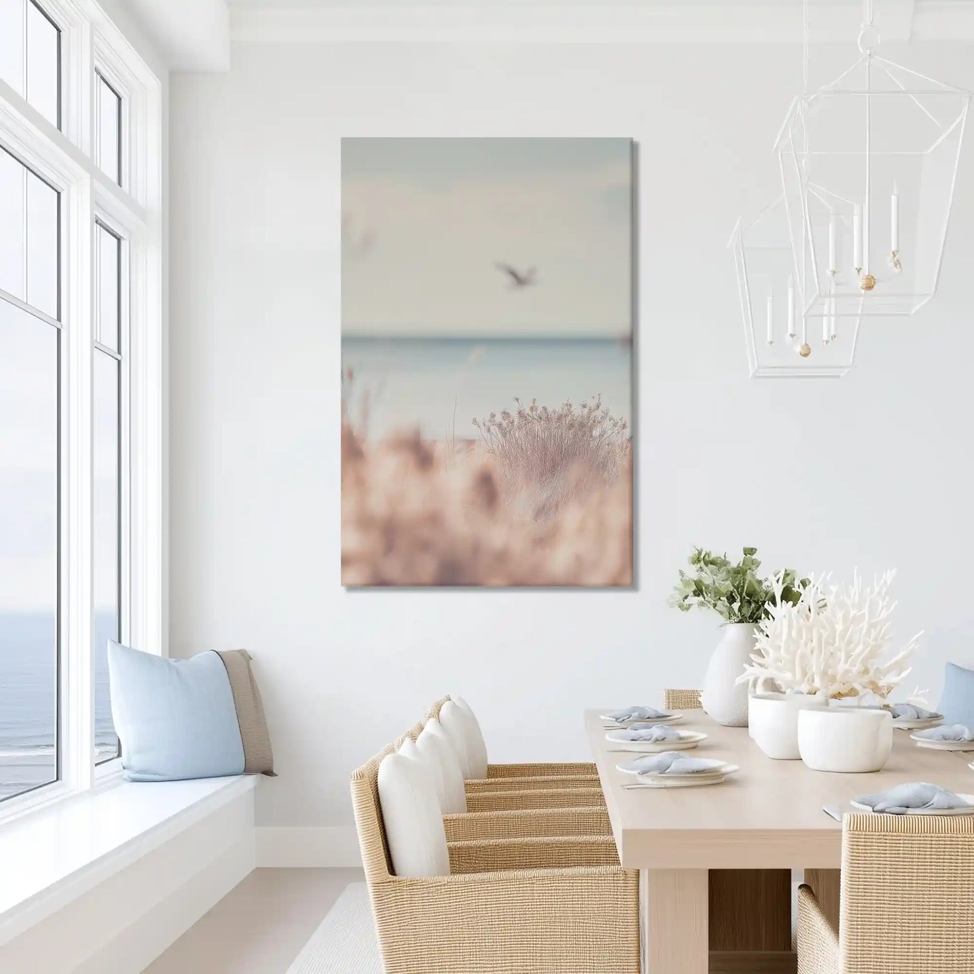 Oversized pastel seascape canvas wall art for bright bathroom retreat