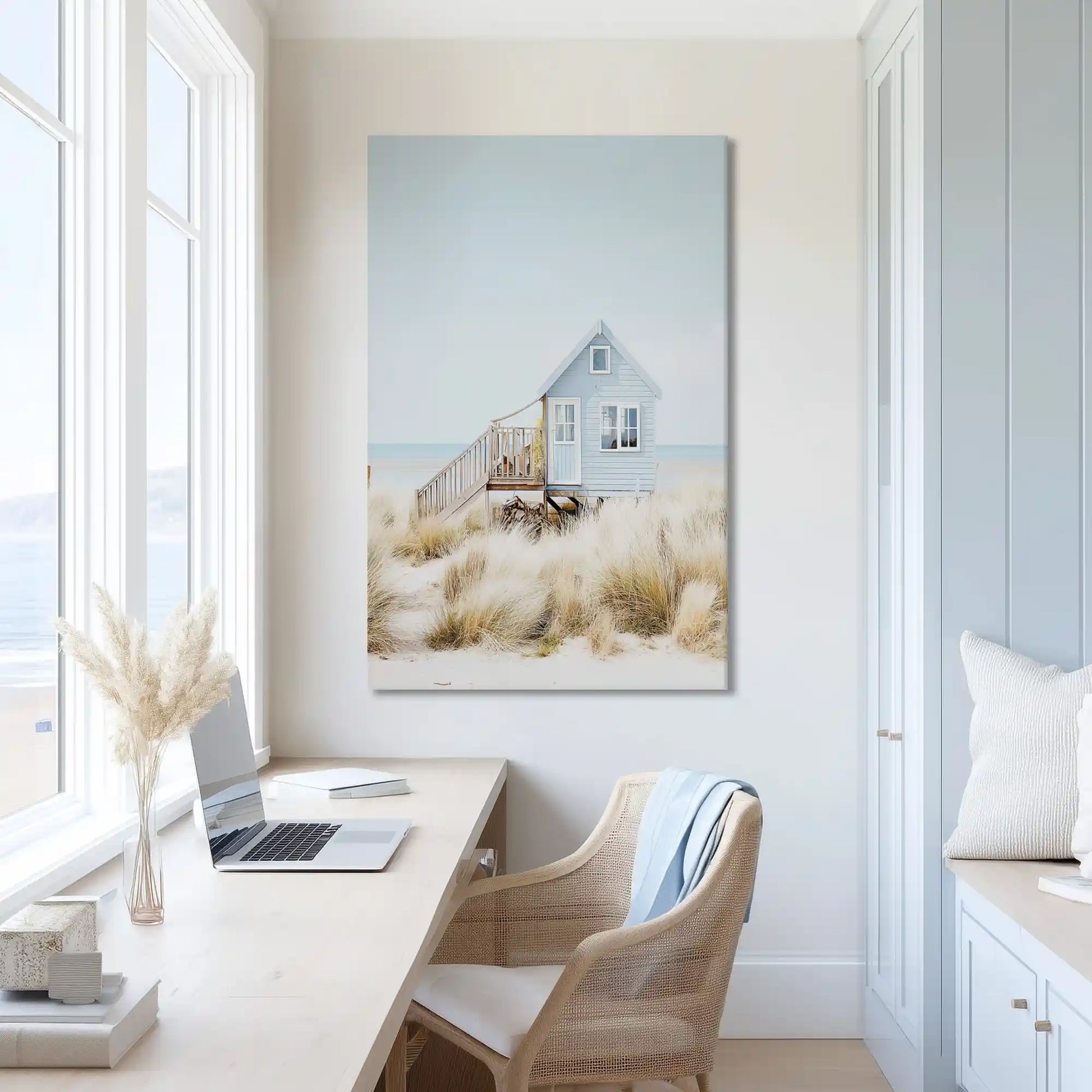 Pastel toned coastal home canvas print adding light to modern spaces