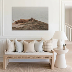 Large seaside driftwood canvas art perfect for above sofa placement in modern coastal homes