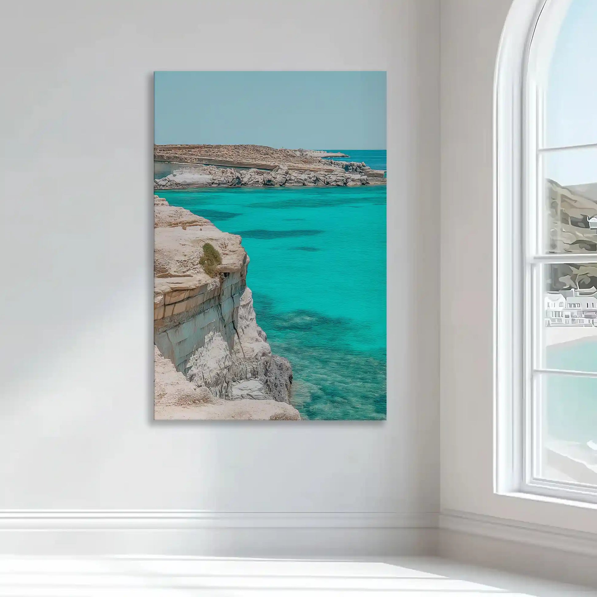 Soft aqua and beige seascape wall decor bringing bright coastal calm to modern interiors