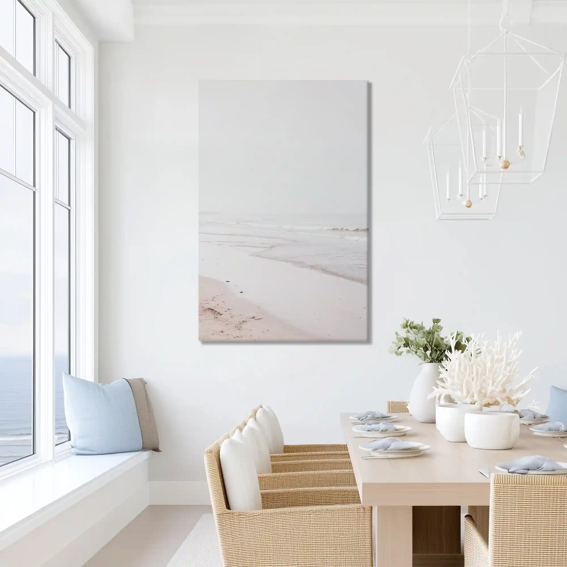 Peaceful soft wave painting with sandy hues, ideal for minimalist dining room or bedroom design