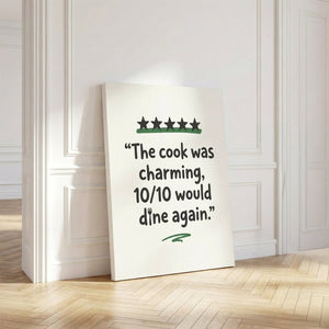 Vertical canvas art with centered quote and decorative stars, suited to modern kitchen walls or breakfast nooks.