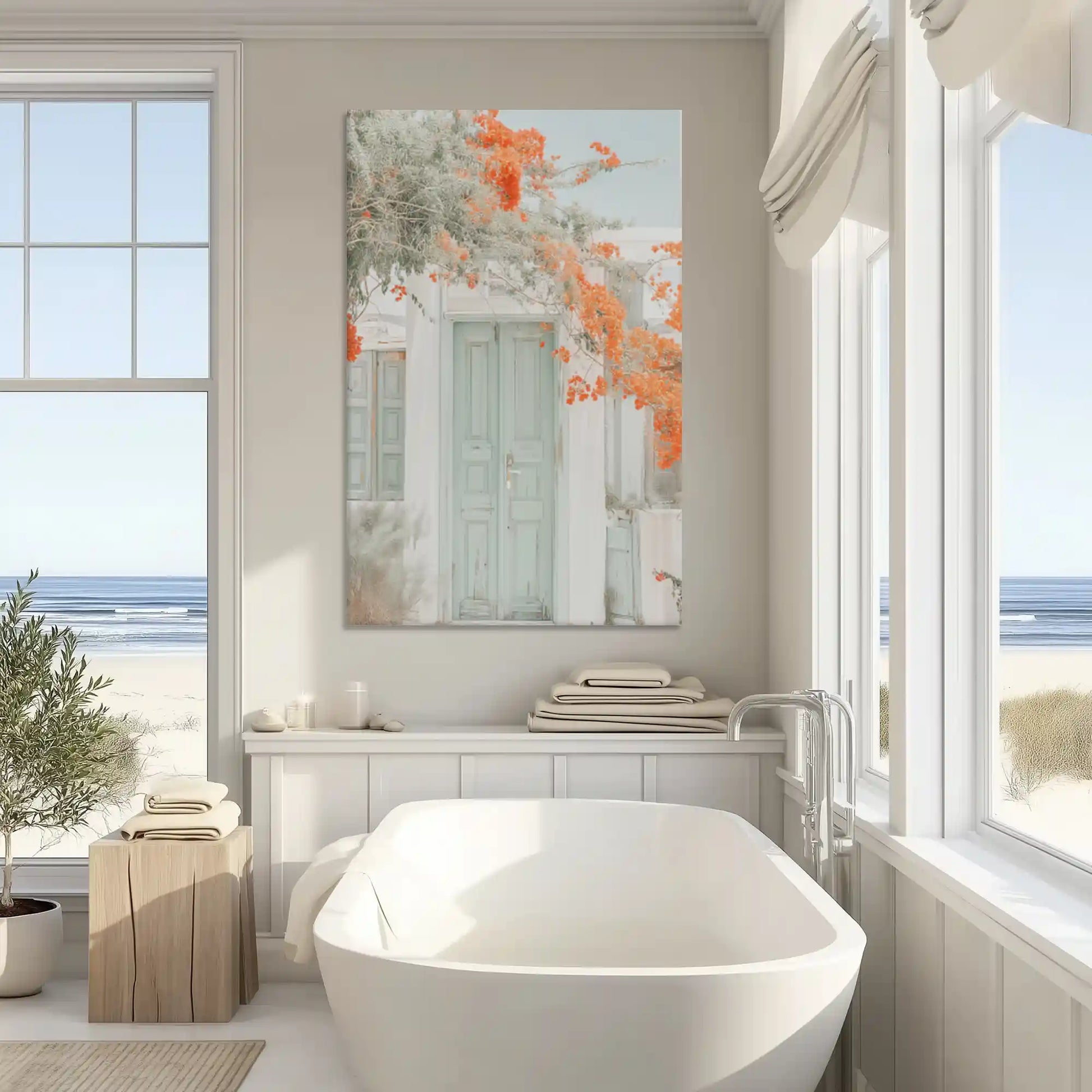 Charming coastal doorway painting enriching modern wall decor style