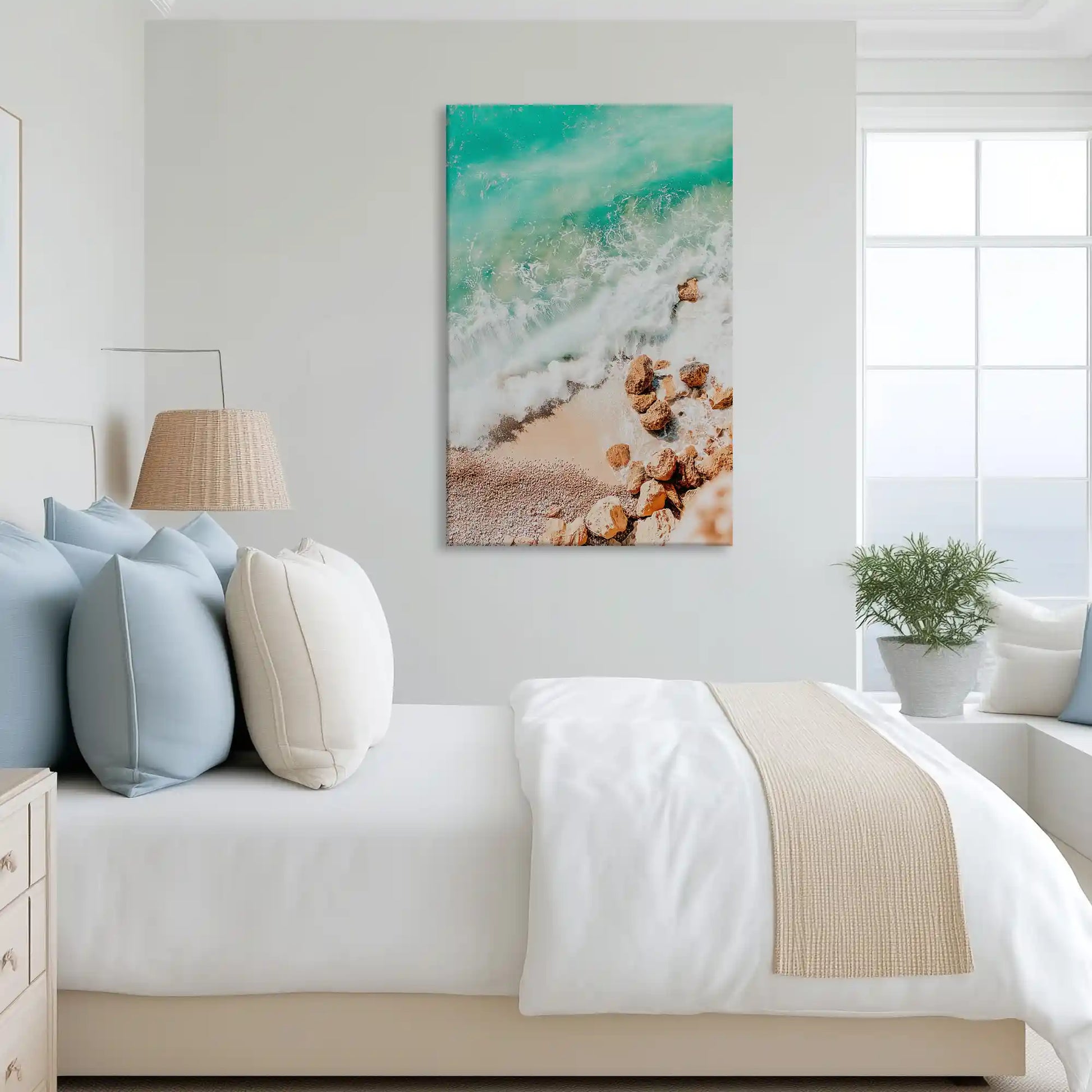 Large vertical pastel sunrise painting perfect for enhancing contemporary living room walls