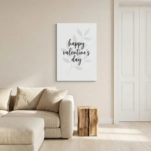 Elegant canvas wall art with romantic handwritten text layered over a subtle botanical design of leaves and berries