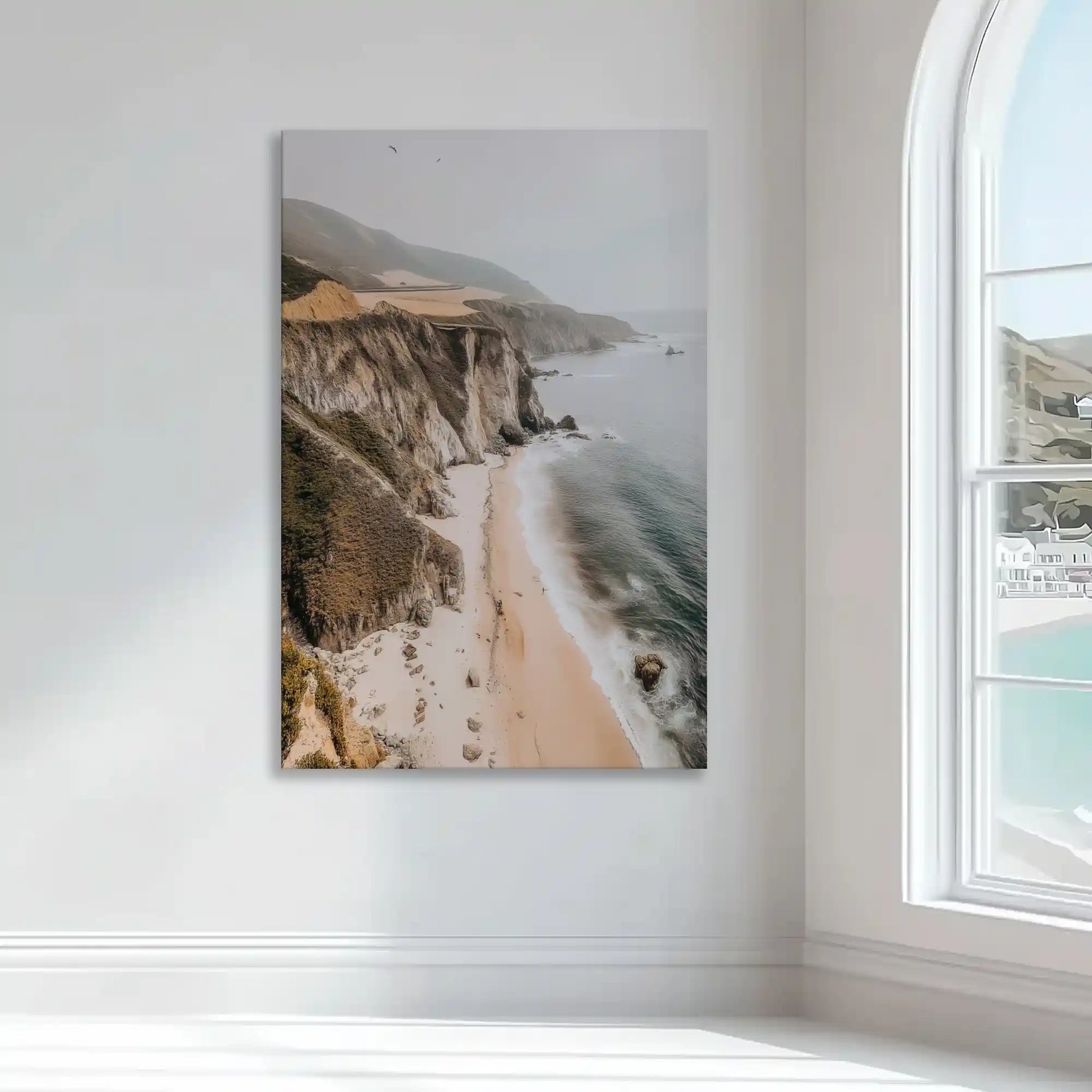 Seaside cliffs and shoreline captured in a canvas print with natural style