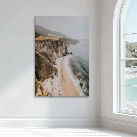 Seaside cliffs and shoreline captured in a canvas print with natural style