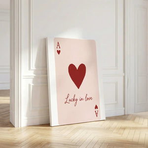 Gallery wrapped canvas with a minimalist heart and A composition, using smooth lines and a soft monochromatic palette.