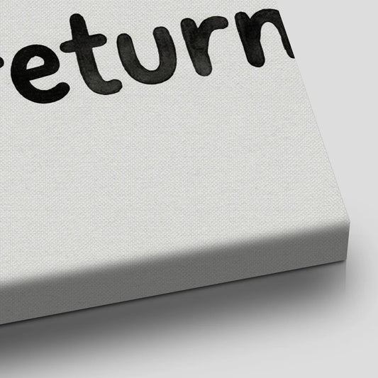 Minimalist canvas wall art with bold black text and five stars on a white background in a horizontal orientation