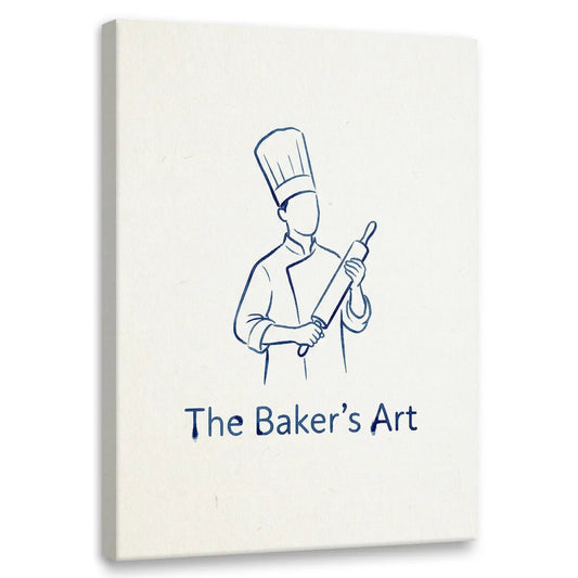 Minimalist canvas wall art featuring a faceless baker in a chef hat holding a rolling pin, with 'The Baker’s Art' text below.