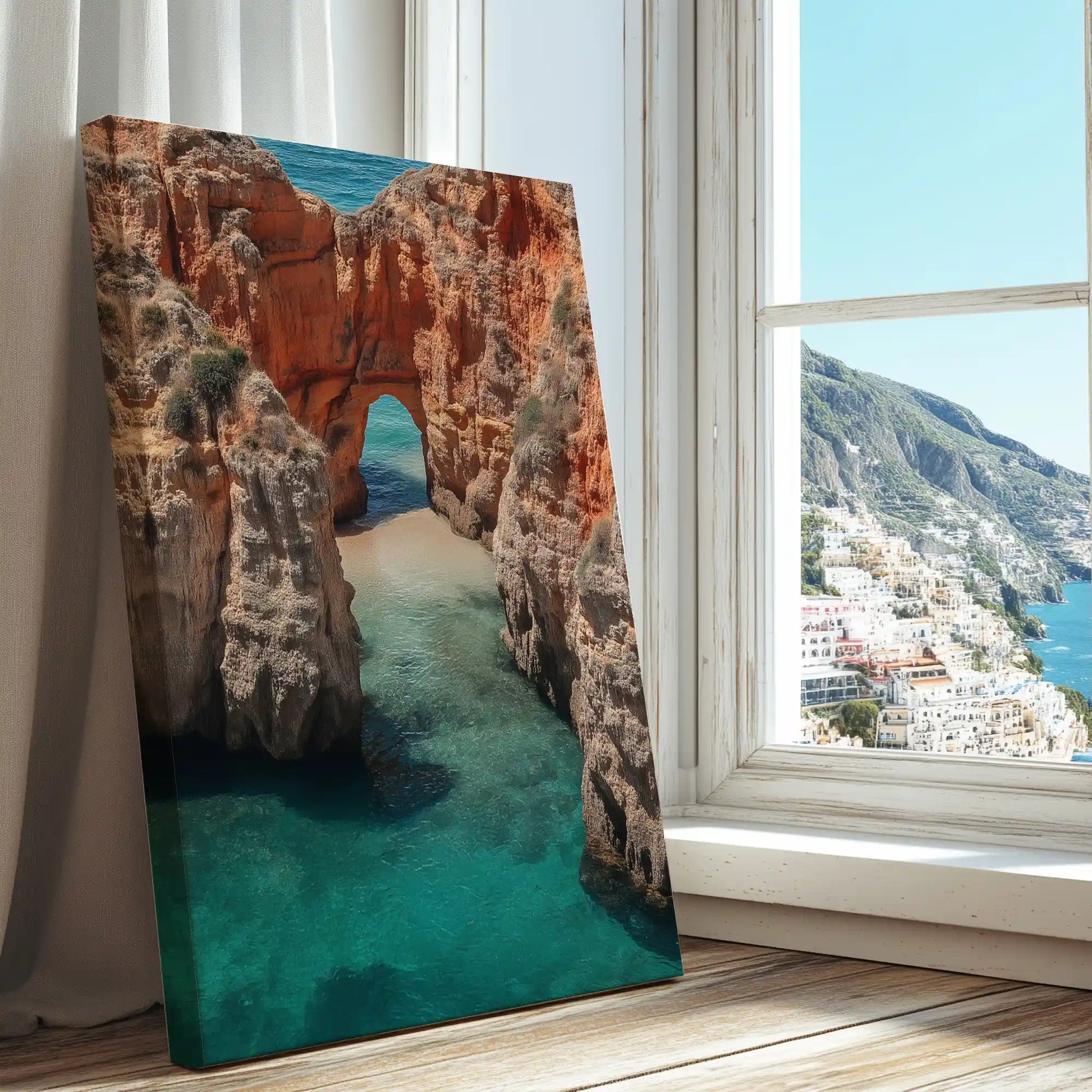 Seaside rock arch captured in a canvas print with modern natural style