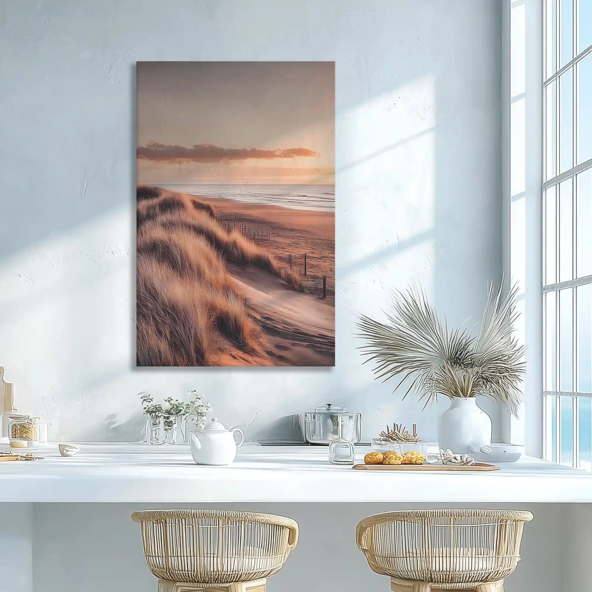 Golden hour dune view wall decor enhancing dining room elegance