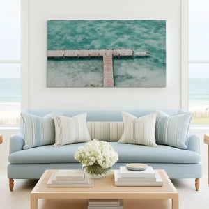 Tranquil turquoise sea painting complementing beach house wall decor style
