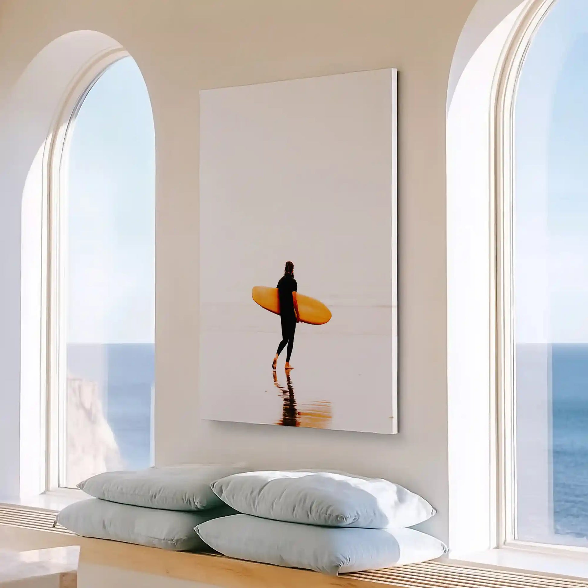 Large beach surfer painting perfect for modern bedroom or loft wall decor