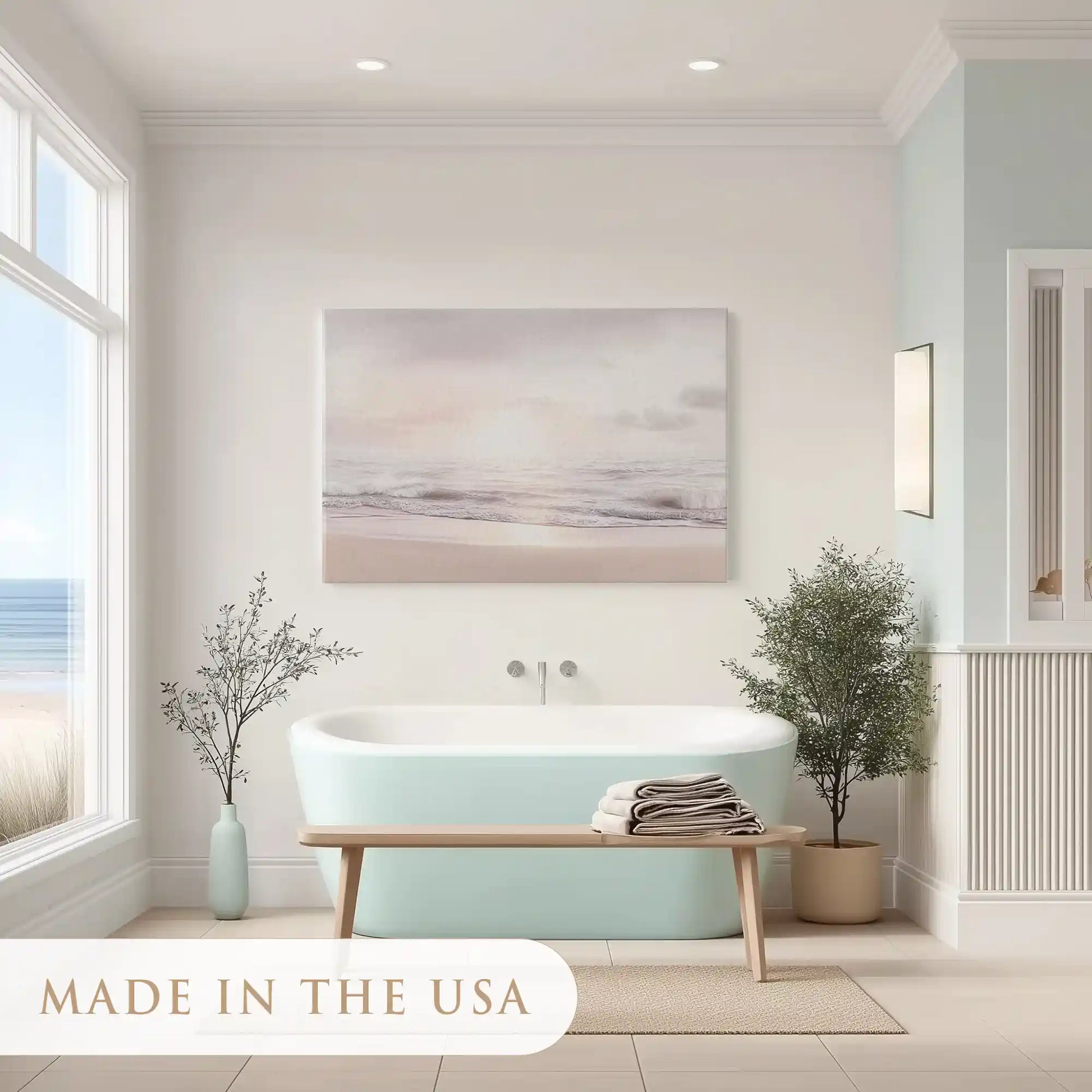Peaceful shoreline painting adding coastal charm to contemporary interiors