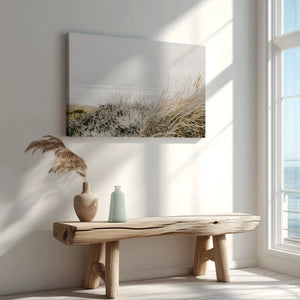 Shoreline grass painting captured in canvas art with natural minimalist style