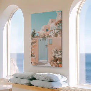 Large vertical peach wall painting perfect for brightening contemporary living room walls