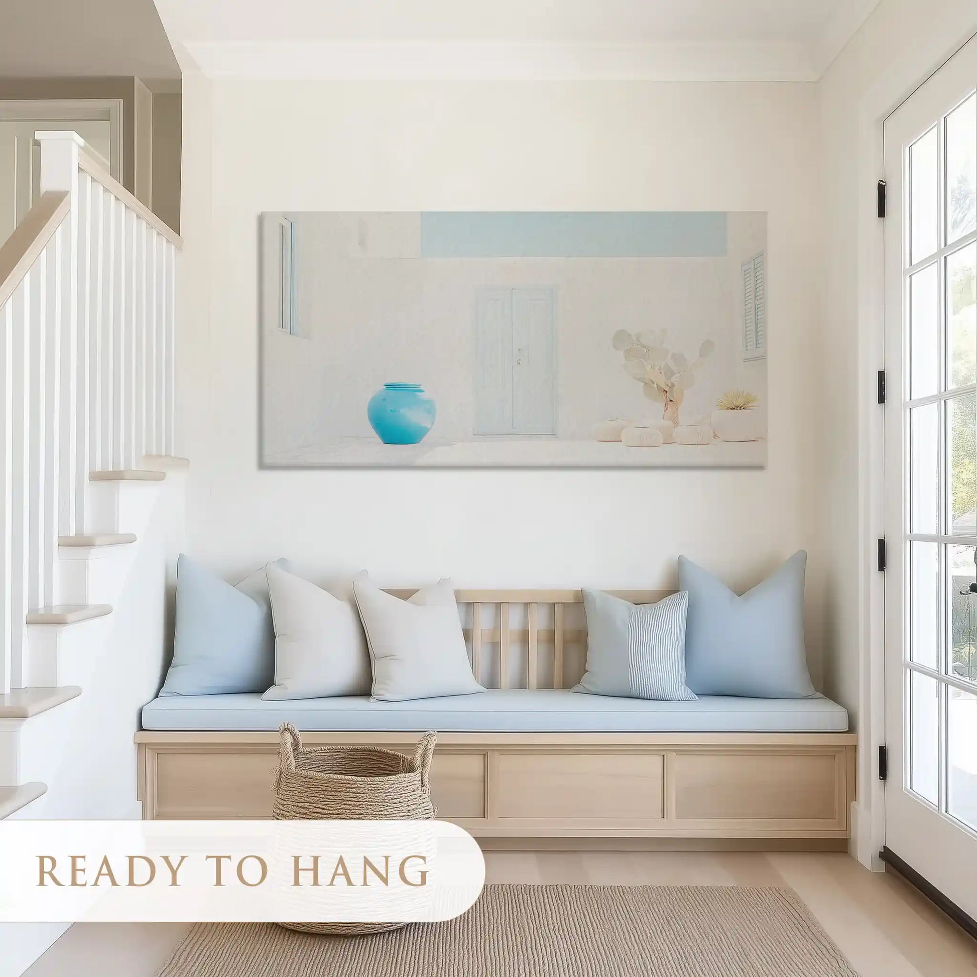 Calm whitewashed house canvas art with pastel hues for airy and minimalist living spaces