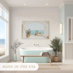 Peaceful Mediterranean terrace painting adding coastal charm to contemporary interiors