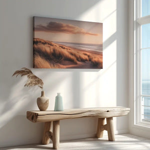 Golden seagrass painting captured in canvas art with a tranquil coastal style