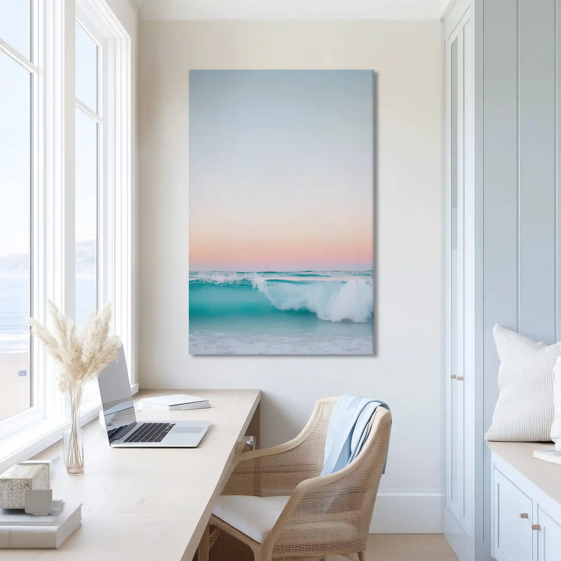 Soft pastel horizon canvas print enhancing contemporary coastal decor