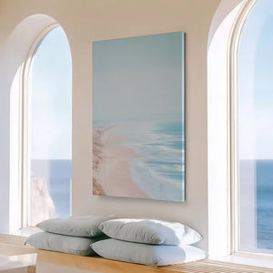 Large pastel shoreline painting perfect for above the sofa placement