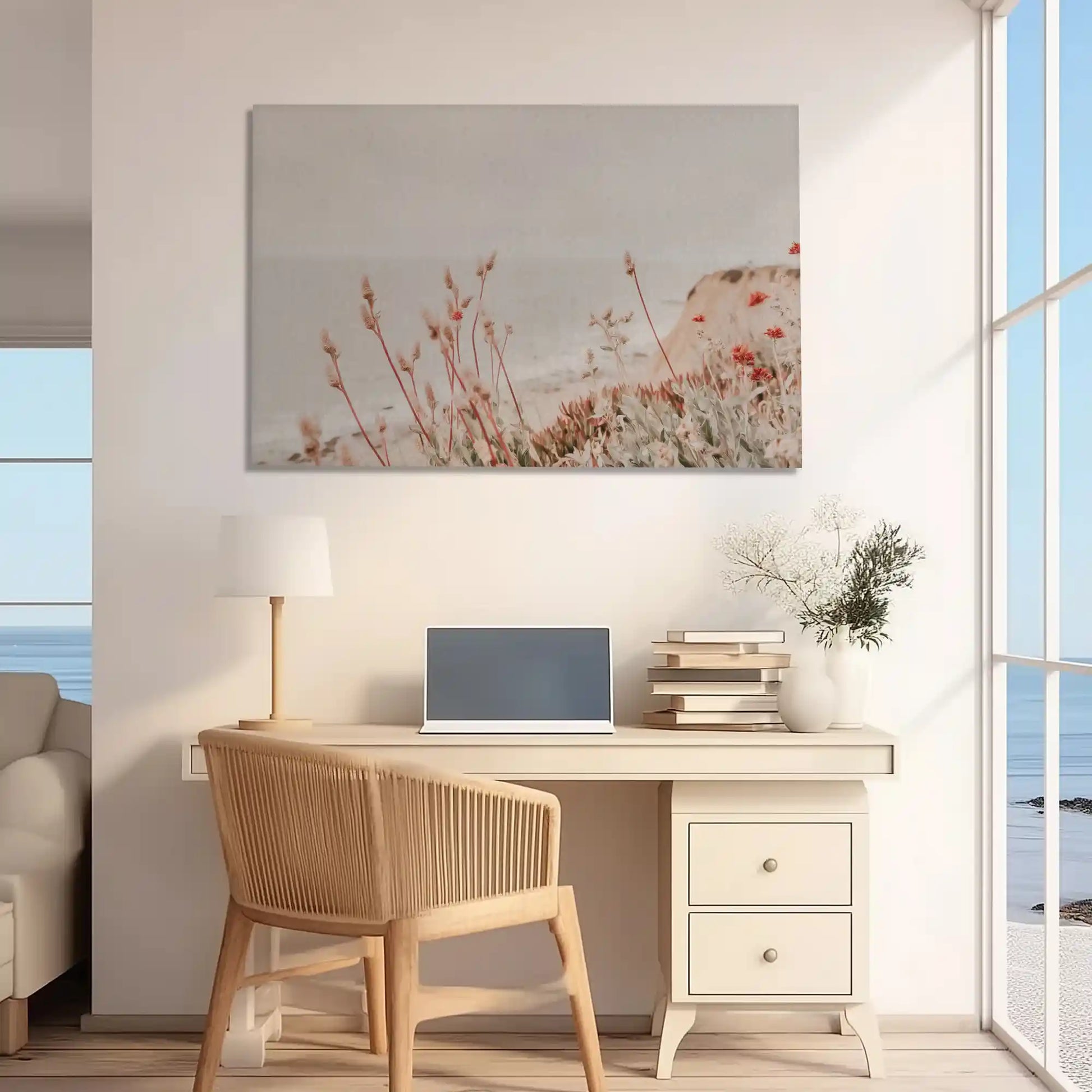 Oversized dune wildflower canvas print styled as natural wall decor for homes
