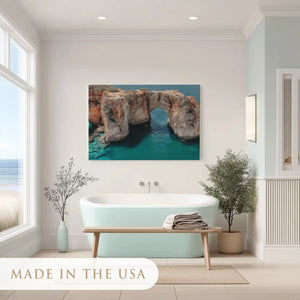 Peaceful seaside cliff painting enhancing minimalist home wall decor with coastal elegance
