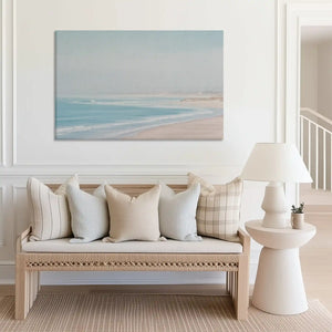 Large ocean view canvas print perfect for above sofa placement in bright spaces