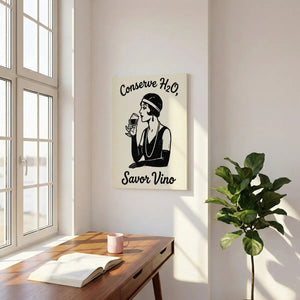 Minimalist canvas wall decor with a retro female figure and high-contrast typography, ideal for a bar area or dining room