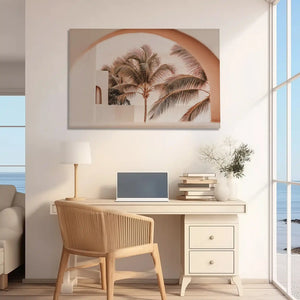 Oversized palm courtyard canvas print styled as modern wall decor for homes