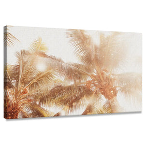 Tropical palm tree canvas wall art with warm sunlight for living room décor