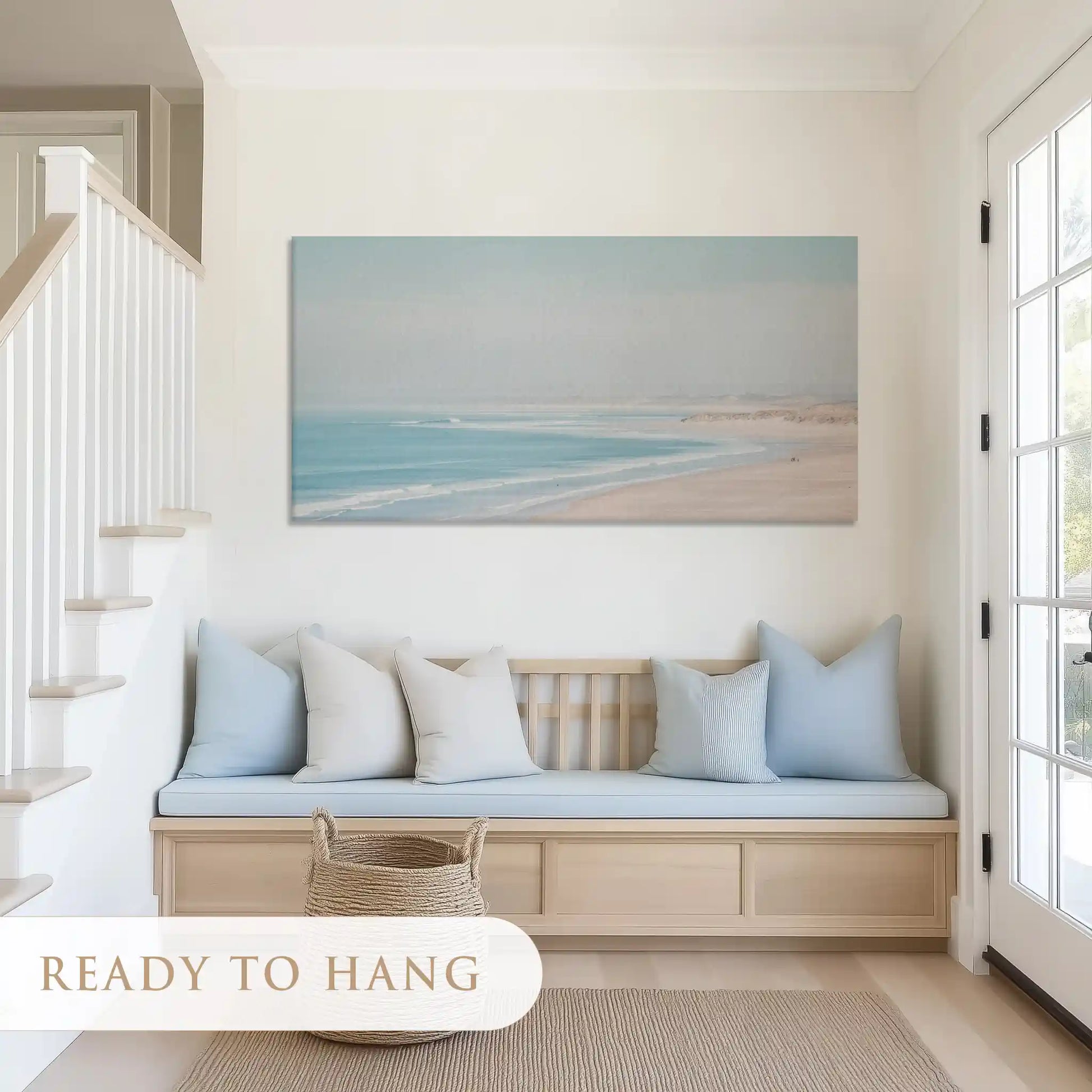 Peaceful ocean horizon painting adding calm coastal charm to living spaces