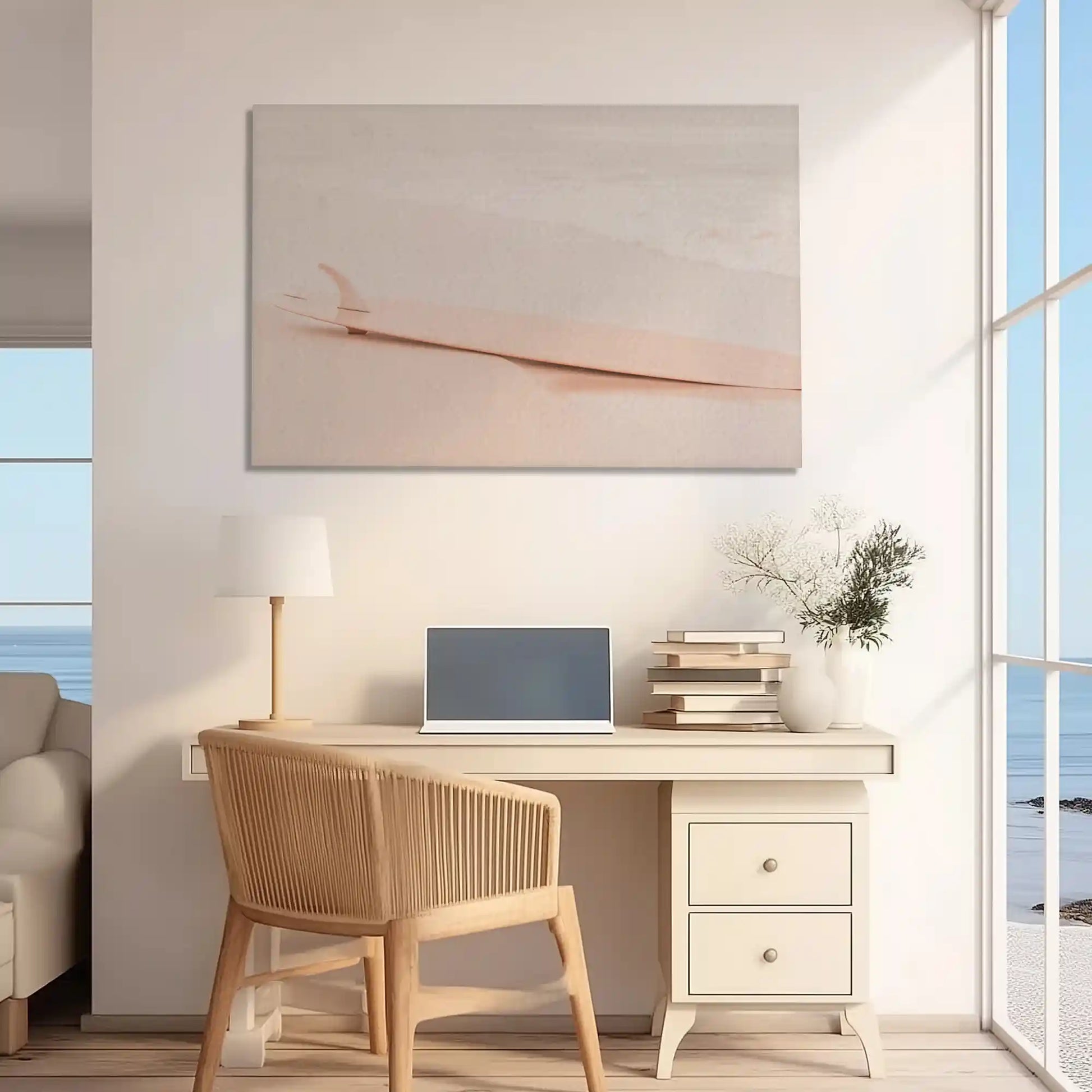 Sandy beige coastal canvas wall art blending natural textures with modern wall decor style