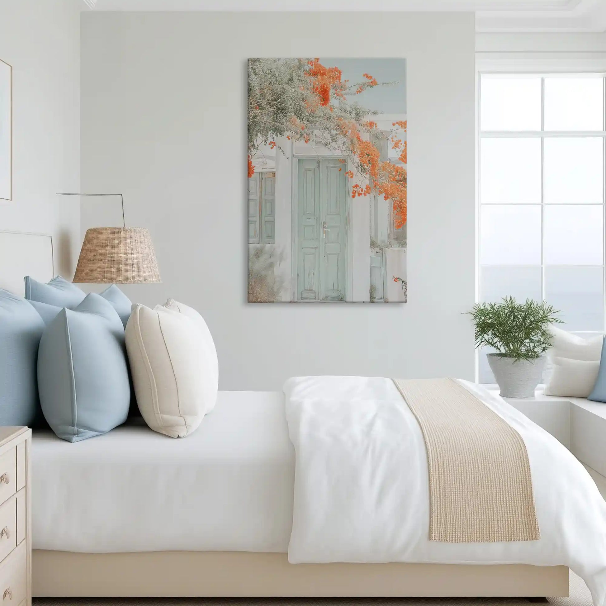 Tranquil floral doorway canvas art complementing neutral interiors