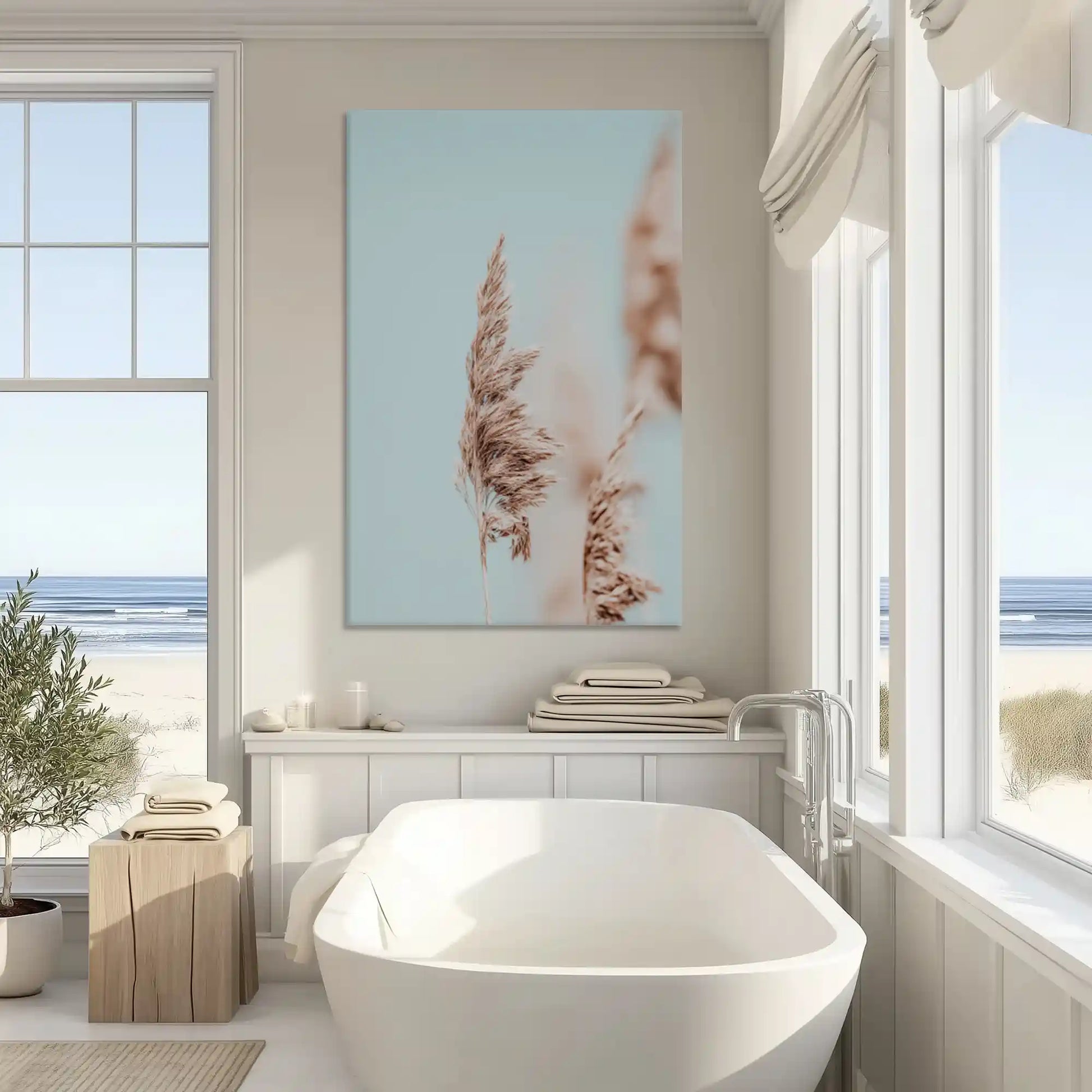 Serene pampas canvas art enhancing minimalist and coastal wall decor