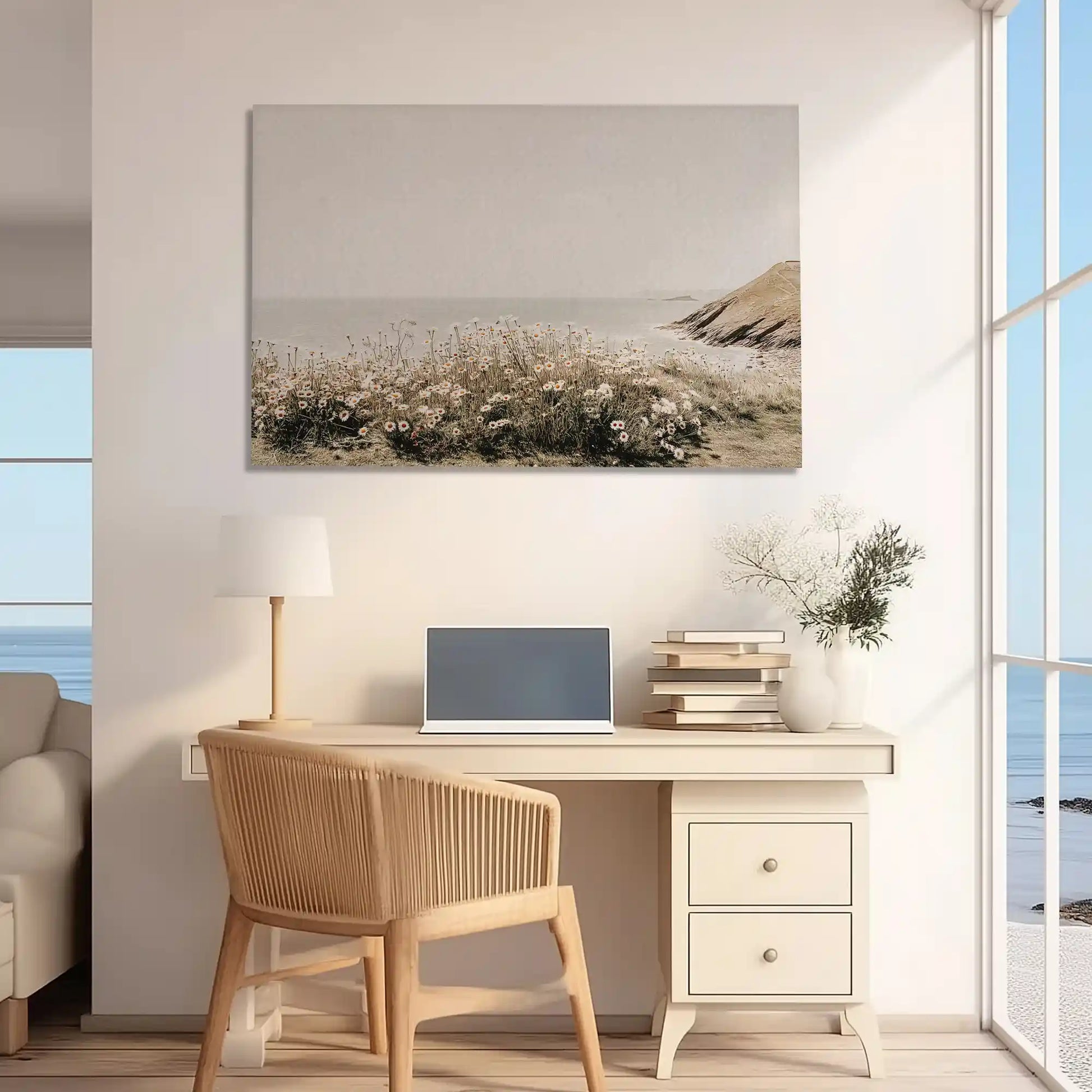 Oversized wildflower meadow canvas print styled as rustic wall decor for homes