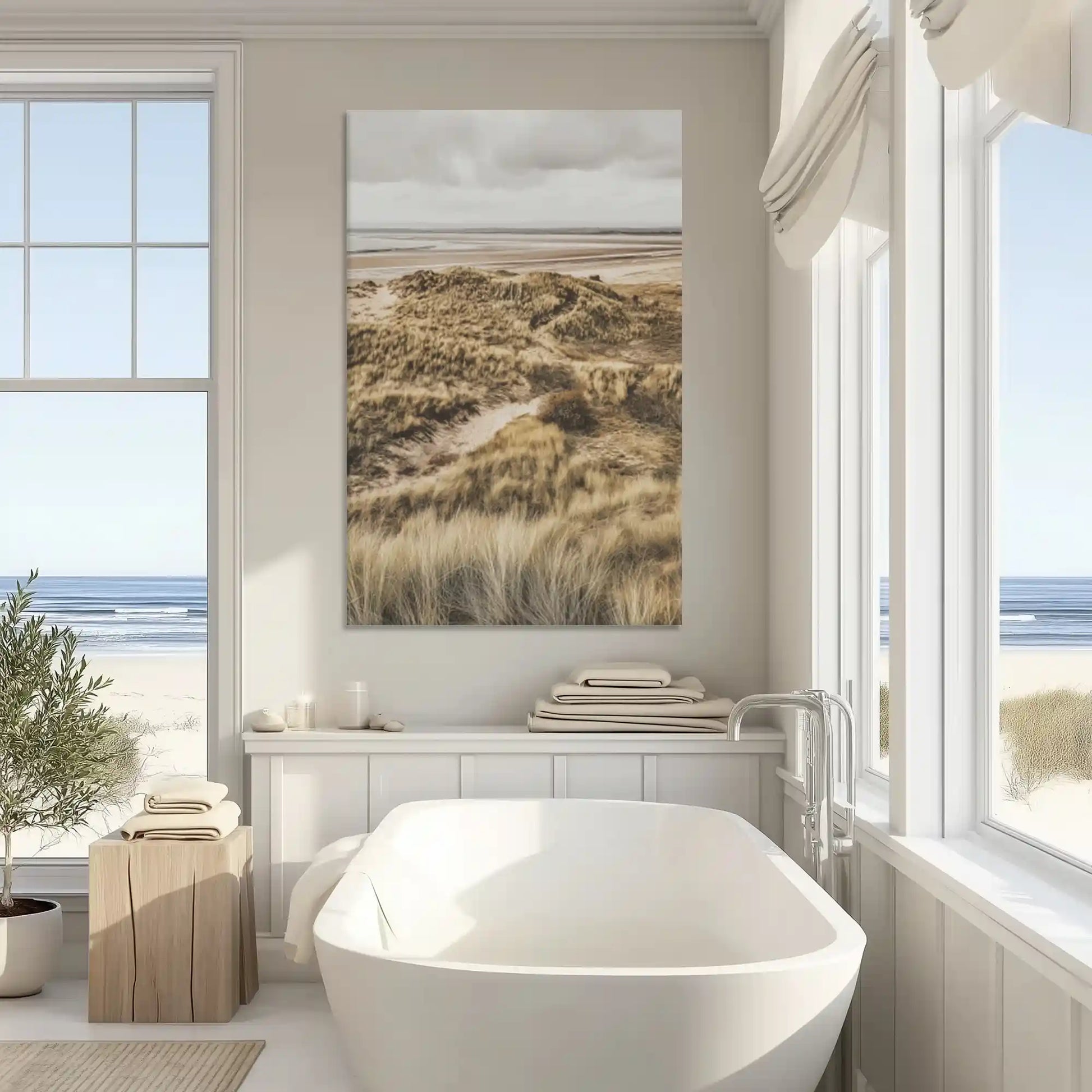 Serene coastal grass painting enhancing contemporary wall decor style
