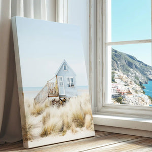Beach house by the dunes captured in a canvas print with modern style